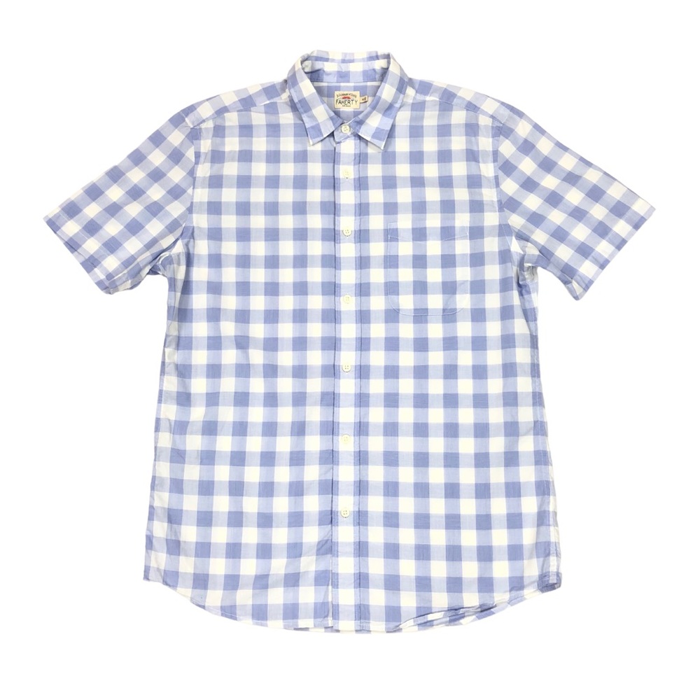 Faherty Men's Button Up Shirt Size Medium Plaid Blue Short Sleeve Cotton